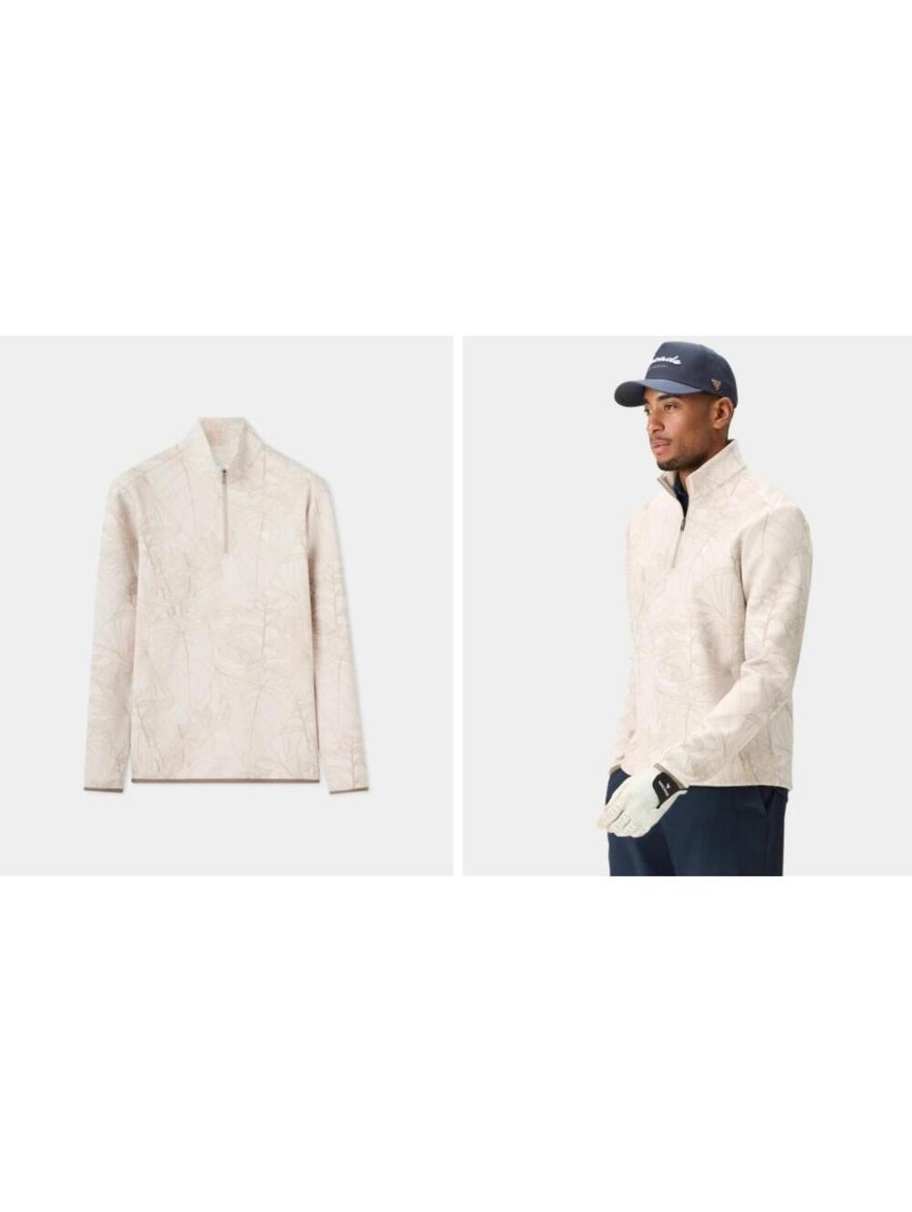 NEW Macade Golf Men Therma Quarter 1/4 Zip - Palm - Beige Floral - MEDIUM - NWT